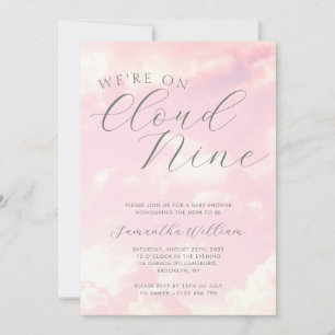 We zijn op Cloud Nine Pink Clouds Baby shower Kaart