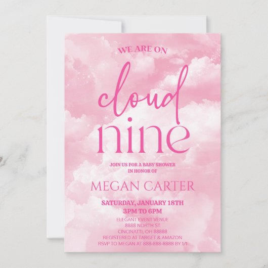 We zijn op Cloud Nine Pink Clouds Baby shower Kaart (Voorkant)