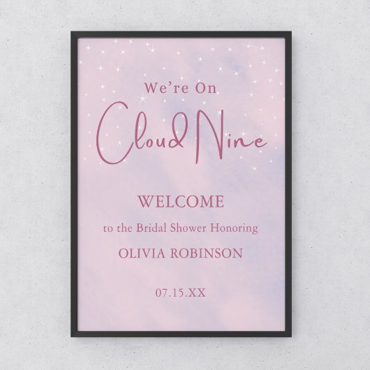 We zijn op Cloud Nine Pink Girl Baby shower Welkom Poster