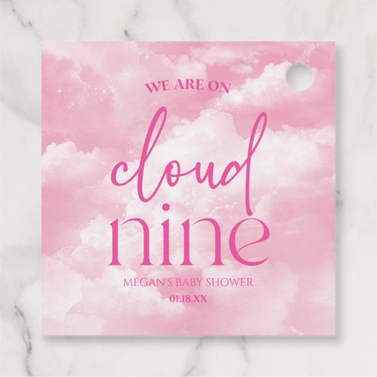 We zijn op Cloud Nine roze Baby shower Bedankjes Labels (Achterkant)