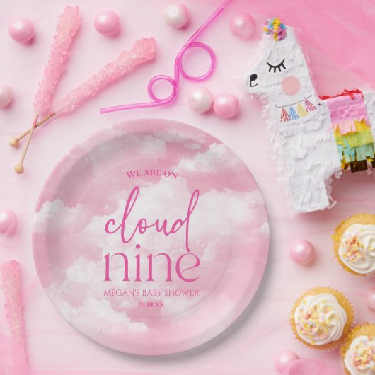 We zijn op Cloud Nine roze Baby shower Papieren Bordje (Feest)