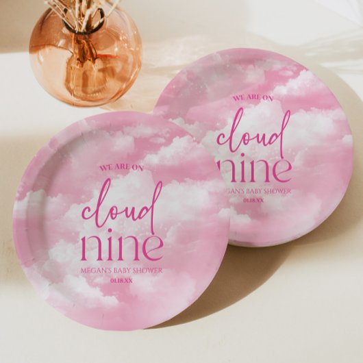 We zijn op Cloud Nine roze Baby shower Papieren Bordje