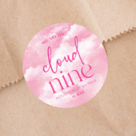 We zijn op Cloud Nine roze Baby shower Ronde Sticker