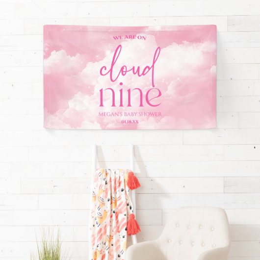 We zijn op Cloud Nine roze Baby shower Spandoek (Insitu)