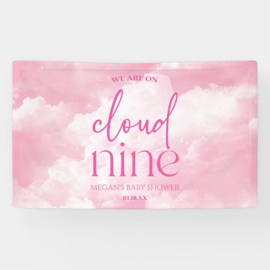 We zijn op Cloud Nine roze Baby shower Spandoek (Horizontaal)