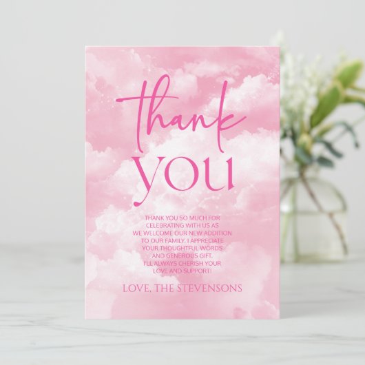 We zijn op Cloud Nine Sparkle Clouds Baby shower Bedankkaart (Staand voorkant)