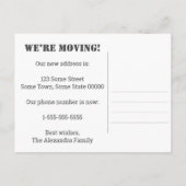 "WE ZIJN OP ONZE MANIER NAAR EEN NIEUW THUIS!" AANKONDIGINGSKAART (Achterkant)