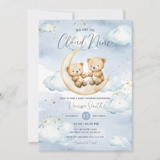 We zijn op wolk negen Blauwe Beer Baby Shower Kaart (Voorkant)