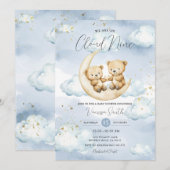 We zijn op wolk negen Blauwe Beer Baby Shower Kaart (Voorkant / Achterkant)