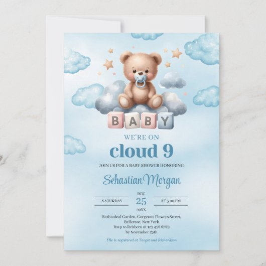 We zijn op wolk negen bruine jongen teddybeer op w kaart (Voorkant)