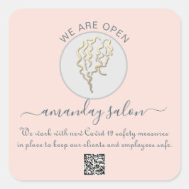 We zijn open Beauty Salon Hair Logo QR CODE Vierkante Sticker