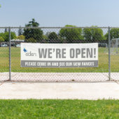 We zijn open bedrijfs grijs logo en bericht spandoek (Insitu)