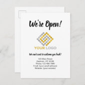 We zijn open Business Reopen Announcement Briefkaart (Voorkant / Achterkant)