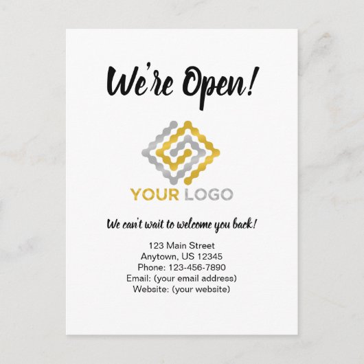 We zijn open Business Reopen Announcement Briefkaart (Voorkant)