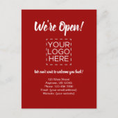 We zijn Open Business Reopenings Announcement Red Briefkaart (Voorkant)