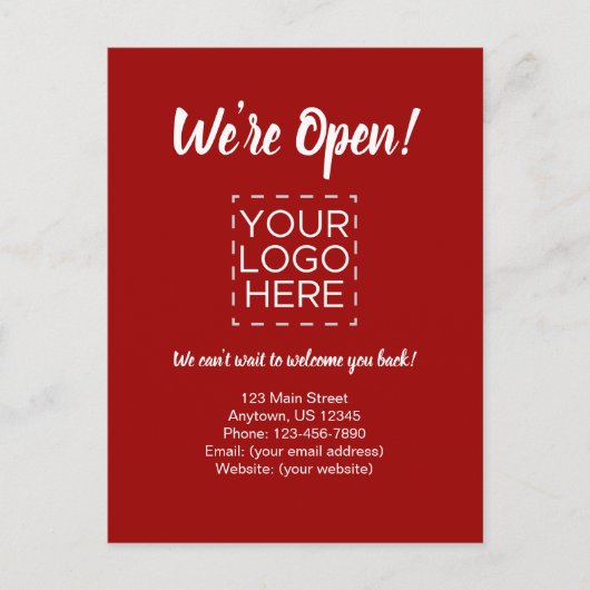 We zijn Open Business Reopenings Announcement Red Briefkaart (Voorkant)