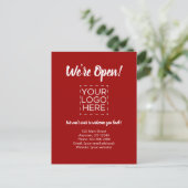 We zijn Open Business Reopenings Announcement Red Briefkaart (Staand voorkant)