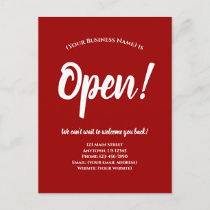 We zijn Open Business Reopenings Announcement Red Briefkaart
