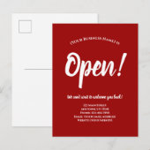 We zijn Open Business Reopenings Announcement Red Briefkaart (Voorkant / Achterkant)