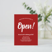 We zijn Open Business Reopenings Announcement Red Briefkaart (Staand voorkant)