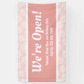 We zijn open-business-roze wervelkolommen spandoek (Verticaal)