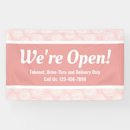 We zijn open-business-roze wervelkolommen spandoek (Horizontaal)