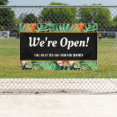 We zijn open Business Tropical Floral Spandoek (Insitu)