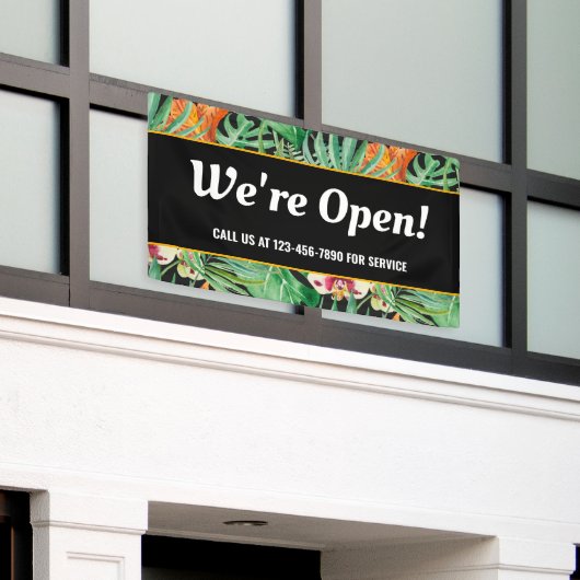 We zijn open Business Tropical Floral Spandoek (Buitenkant Gebouw)