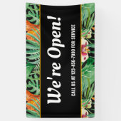 We zijn open Business Tropical Floral Spandoek (Verticaal)