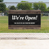 We zijn Open Business Wood Rustic Spandoek (Insitu)