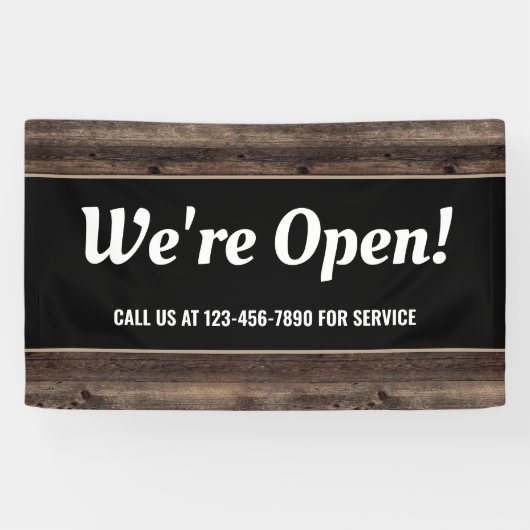 We zijn Open Business Wood Rustic Spandoek (Horizontaal)