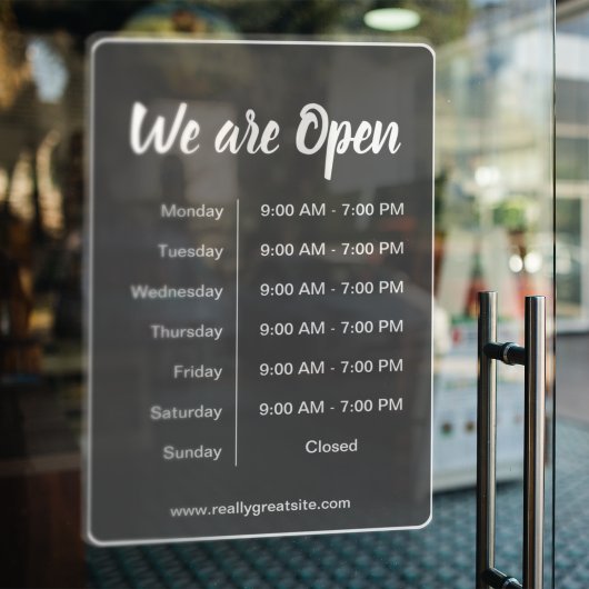 We zijn open l openingsuren grijs bedrijf  raamsticker