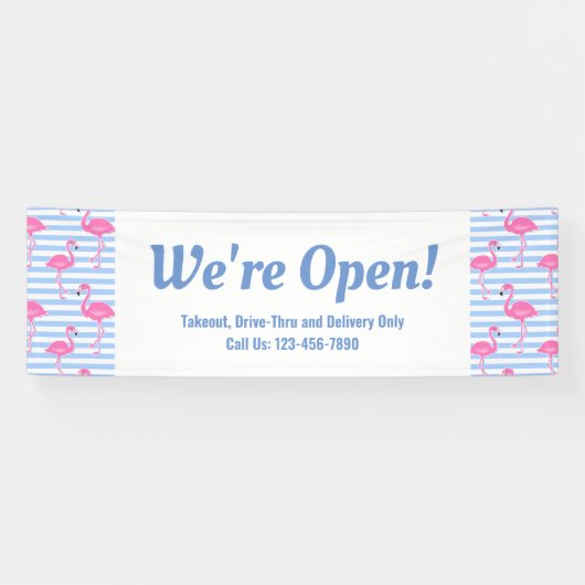 We zijn Open Retro Flamingos Business Spandoek (Horizontaal)