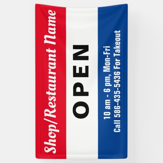 We zijn Open Sign, Bedrijfsnaam, Uurengebruik Spandoek (Verticaal)