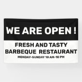 We zijn open Sign in Black en White Spandoek (Horizontaal)