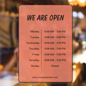 We zijn open Uren Bedrijfstijd Zwart & Oranje Raamsticker