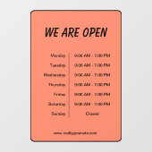 We zijn open Uur Bedrijfstijd Zwart & Oranje Raamsticker (Vel)