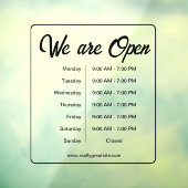 We zijn open Werkuren Tijd Zwarte Script Raamsticker (Vel 3)