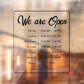 We zijn open Werkuren Tijd Zwarte Script Raamsticker (Vel 2)