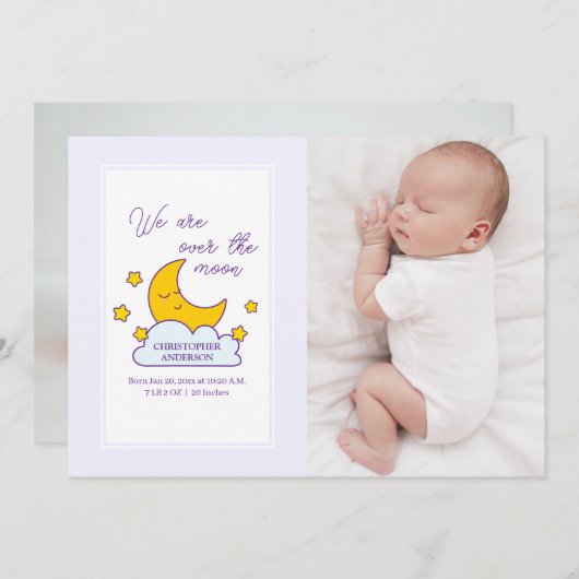 We zijn over de maan 2 foto geboorte aankondiging (Voorkant / Achterkant)
