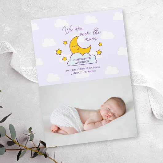 We zijn over de maan Baby foto geboorteaankondigin