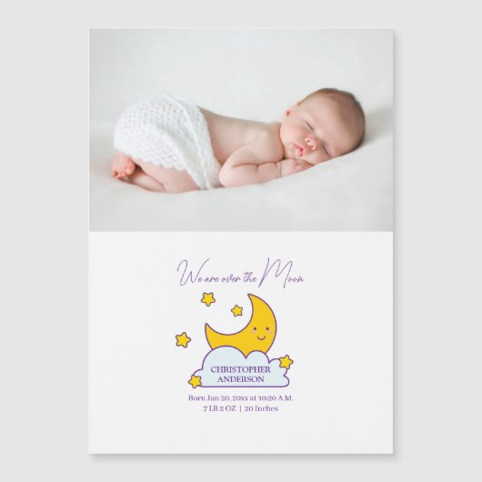 We zijn over de maan Baby foto geboorteaankondigin (Voorkant)