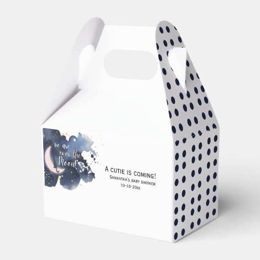 We zijn over de maan baby shower blauw bedankdoosjes (Voorkant Zijde)