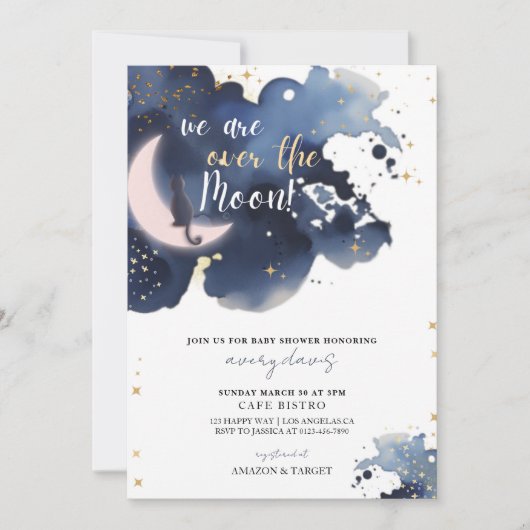 We zijn over de maan baby shower blauw kaart (Voorkant)