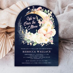 We zijn Over De Maan Bloemen Meisje Navy Baby Show Kaart
