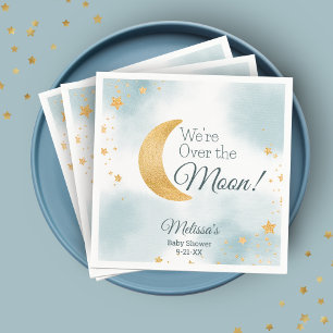 We zijn over de maan Blue Boy Baby shower Servet