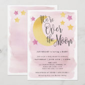 We zijn over de maan, roze Waterverf Baby shower Kaart (Voorkant / Achterkant)