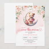 We zijn over de maan teddybeer meisje baby shower kaart (Voorkant / Achterkant)