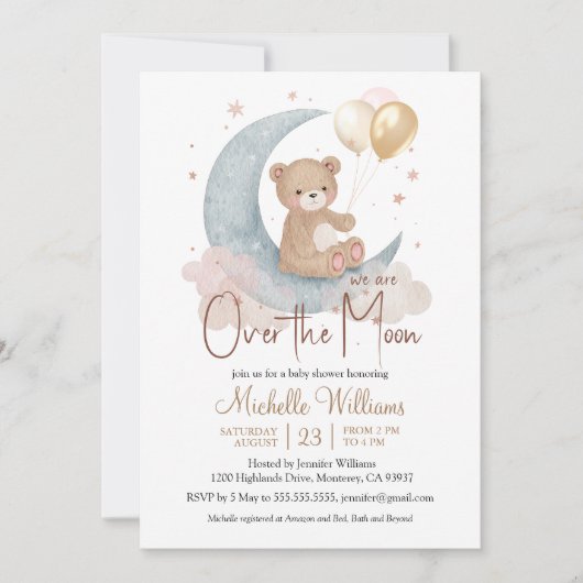 We zijn over de maan teddybeer sterren baby shower kaart (Voorkant)