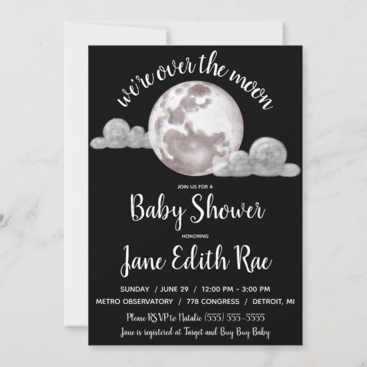 We zijn over de maan, zwart-wit Baby shower Kaart (Voorkant)